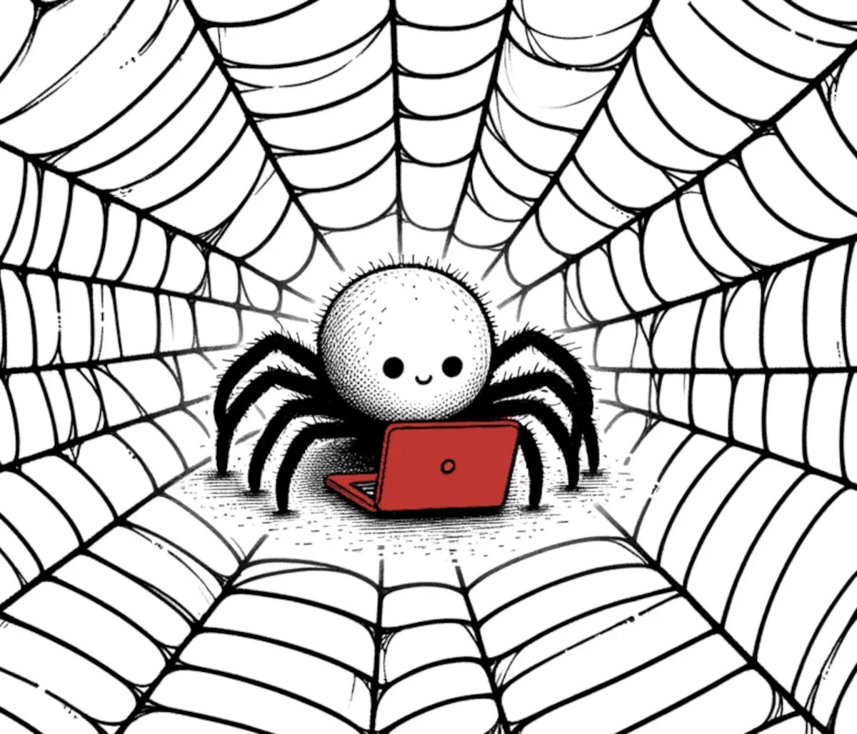 stick figure spider at a computer